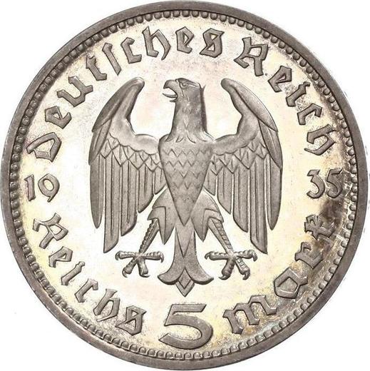 Reverse 5 Reichsmark 1935 F "Hindenburg" - Silver Coin Value - Germany, Third Reich