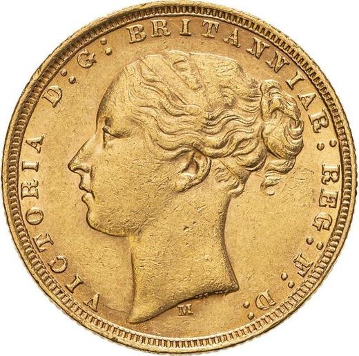 Аверс монеты - Соверен 1875 года M WW "Св. Георгий" - цена золотой монеты - Австралия, Виктория