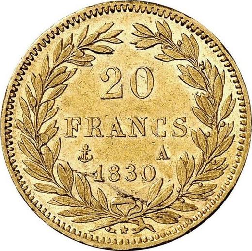 Reverso 20 francos 1830 A "Leyenda grabada" - valor de la moneda de oro - Francia, Luis Felipe I