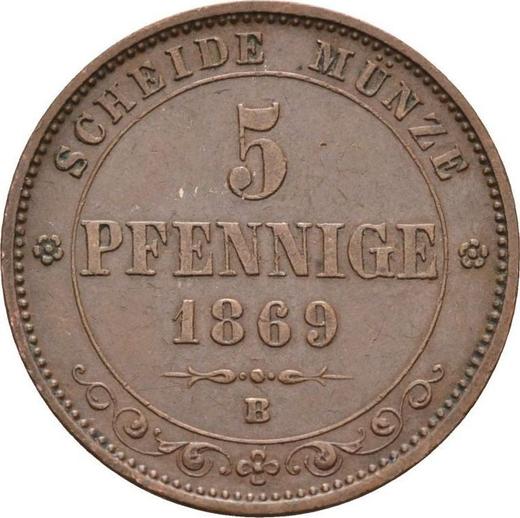 Reverse 5 Pfennig 1869 B -  Coin Value - Saxony-Albertine, John
