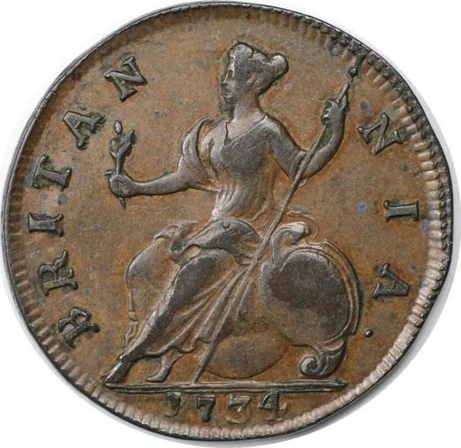 Rewers monety - 1/2 pensa 1734 "Portret w młodych latach" - cena  monety - Wielka Brytania, Jerzy II