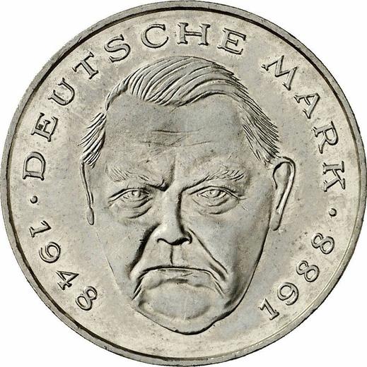 Obverse 2 Mark 1992 G "Ludwig Erhard" - Coin Value - Germany, FRG