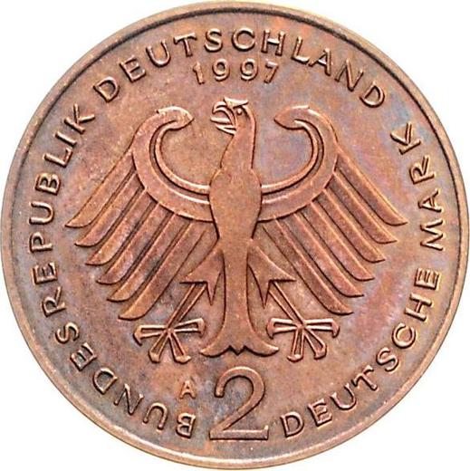 Reverse 2 Mark 1997 A "Willy Brandt" Copper Plain edge -  Coin Value - Germany, FRG