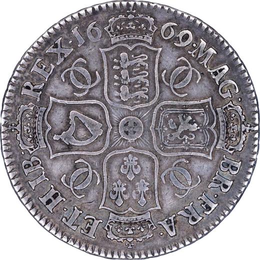 Reverso Media corona 1669 "Tercera efigie laurada" - valor de la moneda de plata - Gran Bretaña, Carlos II