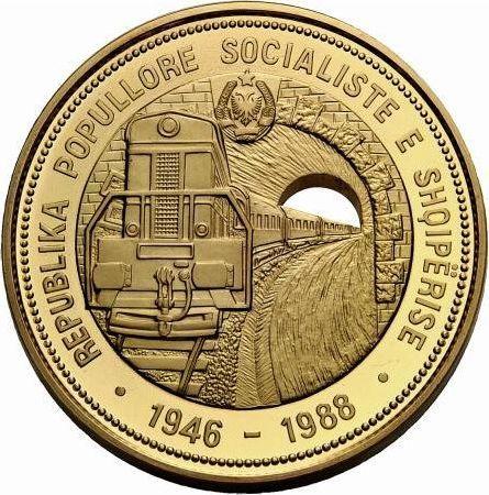 Reverse 7500 Lekë 1988 "Railroad" - Gold Coin Value - Albania, People's Republic