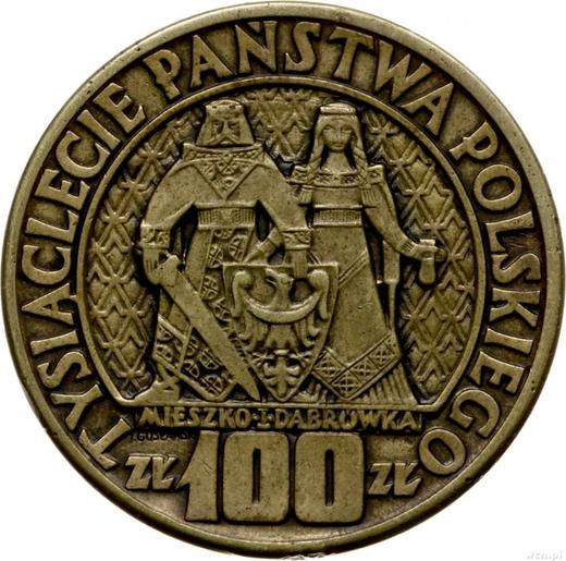 Reverse Pattern 100 Zlotych 1960 "Mieszko and Dabrowka" Brass -  Coin Value - Poland, Peoples Republic