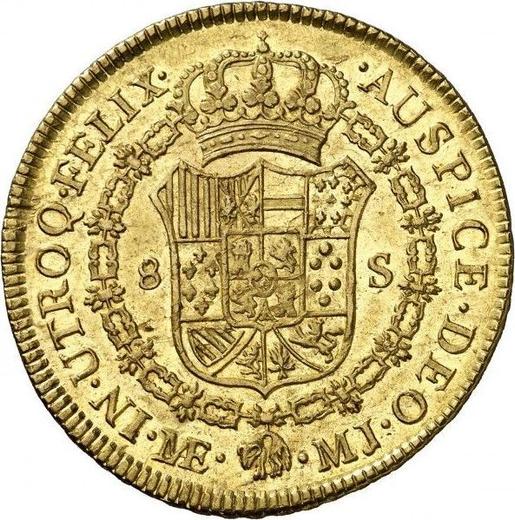 Reverse 8 Escudos 1775 MJ - Gold Coin Value - Peru, Charles III