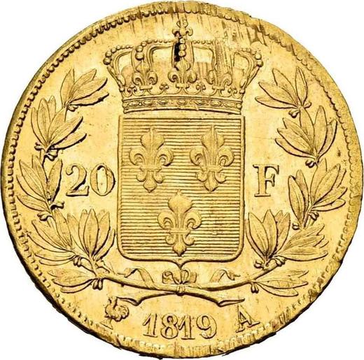 Reverso 20 francos 1819 A "Tipo 1816-1824" - valor de la moneda de oro - Francia, Luis XVII