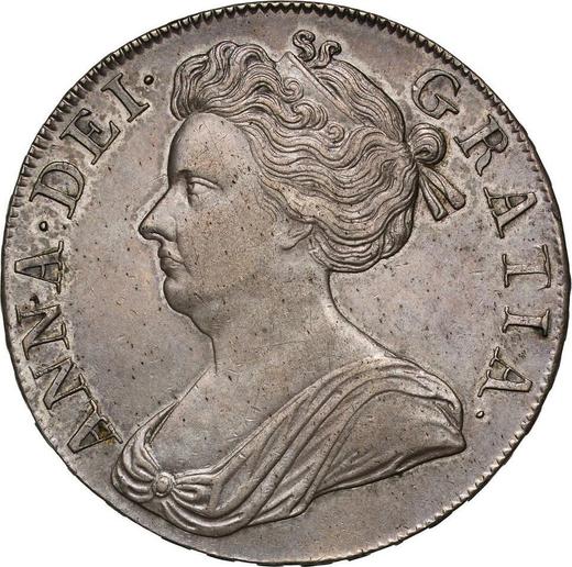 Avers 1 Krone 1708 "Zweiter Porträttyp" Federn in Winkeln - Silbermünze Wert - Großbritannien, Anne