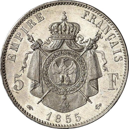 Reverso 5 francos 1855 A "Tipo 1854-1859" - valor de la moneda de plata - Francia, Napoleón III Bonaparte