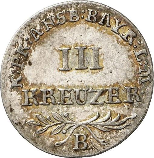 Reverso 3 kreuzers 1800 B - valor de la moneda de plata - Ansbach-Bayreuth, Federico Guillermo III
