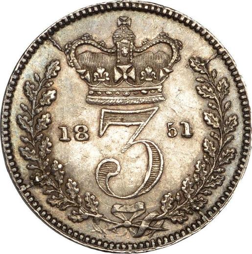 Reverso 3 peniques 1851 - valor de la moneda de plata - Gran Bretaña, Victoria