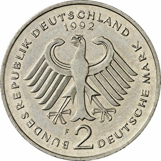 Revers 2 Mark 1992 F "Franz Josef Strauß" - Münze Wert - Deutschland, BRD