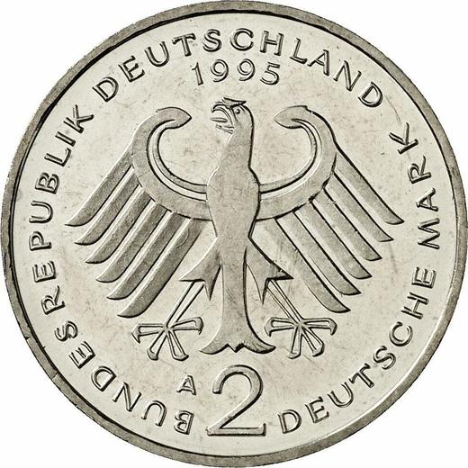 Reverse 2 Mark 1995 A "Franz Josef Strauss" -  Coin Value - Germany, FRG