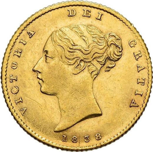 Аверс монеты - 1/2 соверена 1838 года - цена золотой монеты - Великобритания, Виктория