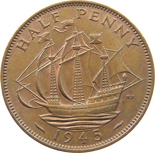Реверс монеты - 1/2 пенни 1945 года HP - цена  монеты - Великобритания, Георг VI