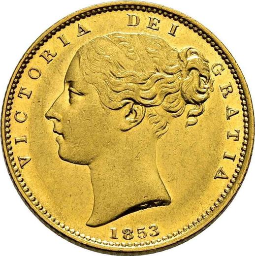 Аверс монеты - Соверен 1853 года WW "Герб" "WW" выпуклые - цена золотой монеты - Великобритания, Виктория