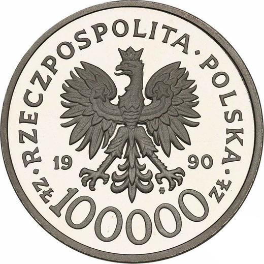 Obverse 100000 Zlotych 1990 "The 10th Anniversary of forming the Solidarity Trade Union" - Silver Coin Value - Poland, III Republic before denomination