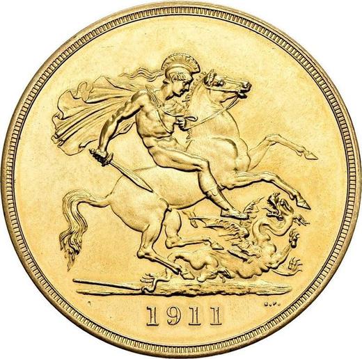 Реверс монеты - 5 фунтов 1911 года BM - цена золотой монеты - Великобритания, Георг V