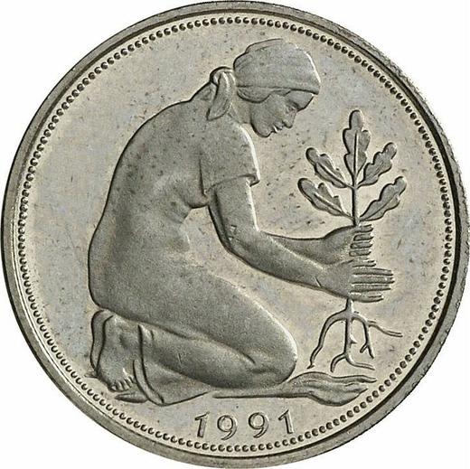 Reverse 50 Pfennig 1991 G - Coin Value - Germany, FRG