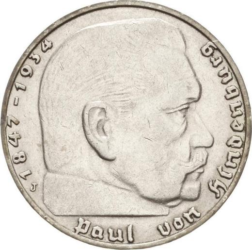 Anverso 2 Reichsmarks 1936 J "Tipo 1936-1939" - valor de la moneda de plata - Alemania, Alemania nazi