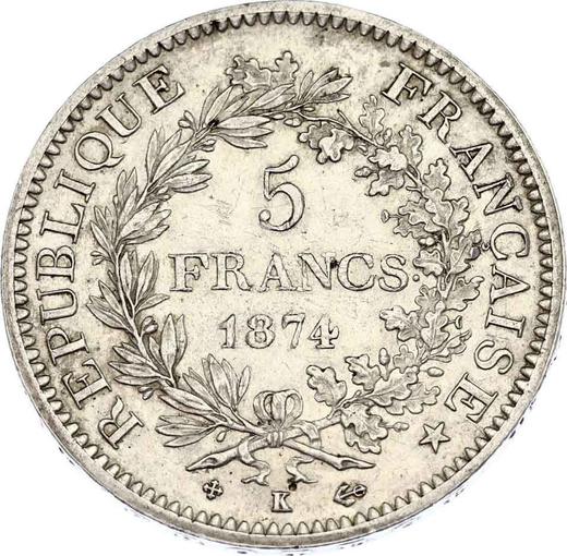 Anverso 5 francos 1874 K "Hércules" - valor de la moneda de plata - Francia, Tercera República