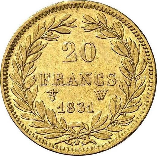 Reverse 20 Francs 1831 W "Raised edge" - Gold Coin Value - France, Louis Philippe I