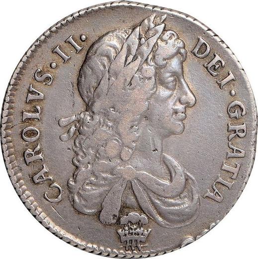 Avers 1 Schilling 1679 "Zweite Lorbeerbüste" Feder unter der Büste nur - Silbermünze Wert - Großbritannien, Karl II