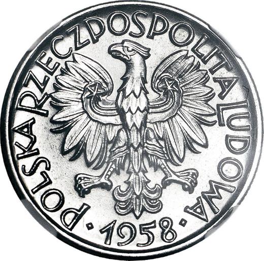 Avers Probe 5 Zlotych 1958 WJ "Hammer und Maurerkelle" Aluminium - Münze Wert - Polen, Volksrepublik Polen