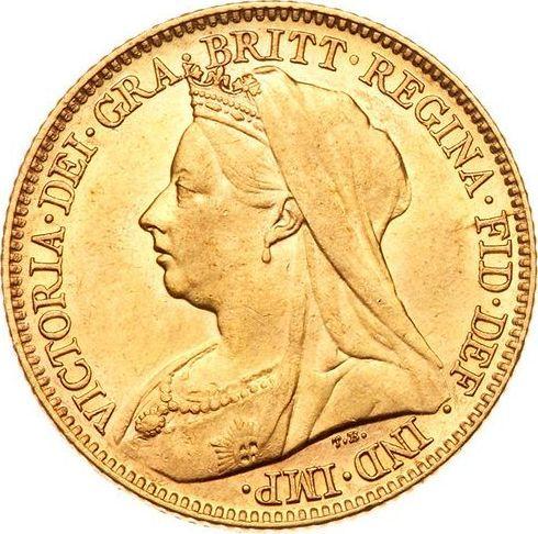 Anverso 1/2 soberano 1896 M "Cabeza velada" - valor de la moneda de oro - Australia, Victoria