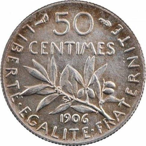 Реверс монеты - 50 сантимов 1906 года "Сеятель" - цена серебряной монеты - Франция, Третья республика