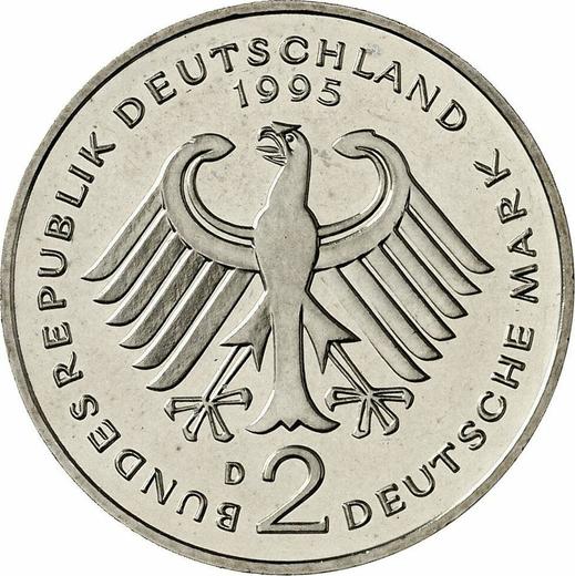 Reverse 2 Mark 1995 D "Franz Josef Strauss" -  Coin Value - Germany, FRG