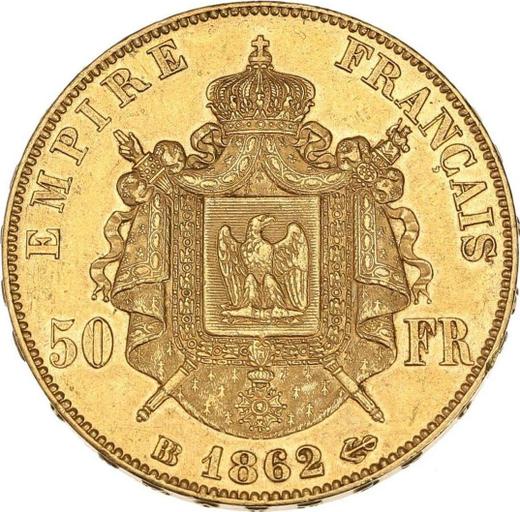 Reverso 50 francos 1862 BB "Tipo 1862-1868" - valor de la moneda de oro - Francia, Napoleón III Bonaparte