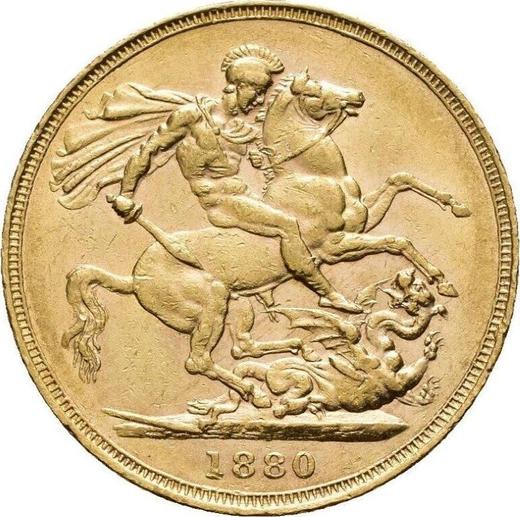 Rewers monety - 1 suweren 1880 WW "Św. Jerzy" - cena złotej monety - Wielka Brytania, Wiktoria
