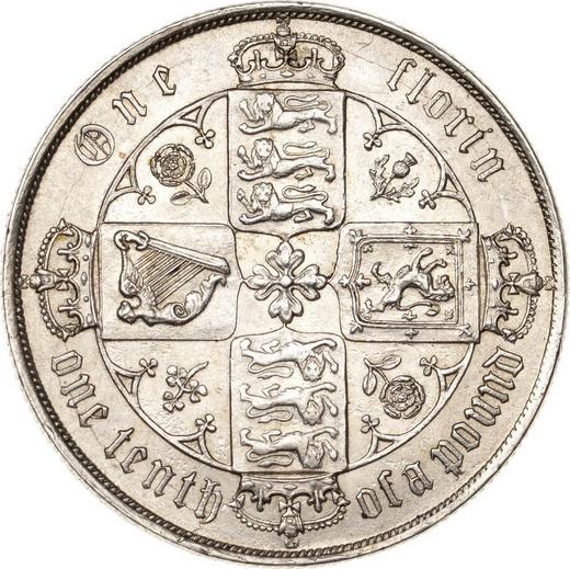 Reverso Florín (2 chelines) 1876 WW "Gótica" - valor de la moneda de plata - Gran Bretaña, Victoria