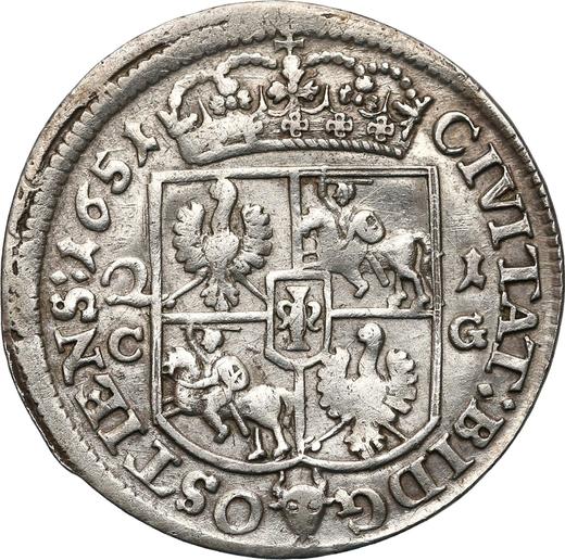 Reverse Ort (18 Groszy) 1651 CG "Type 1651-1652" Denomination "21" - Silver Coin Value - Poland, John II Casimir