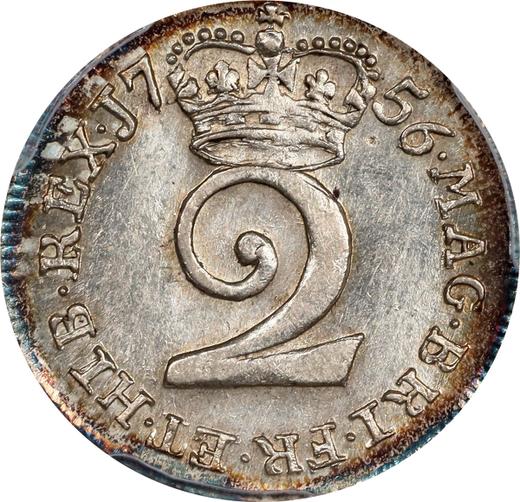 Reverso 2 peniques 1756 - valor de la moneda de plata - Gran Bretaña, Jorge II