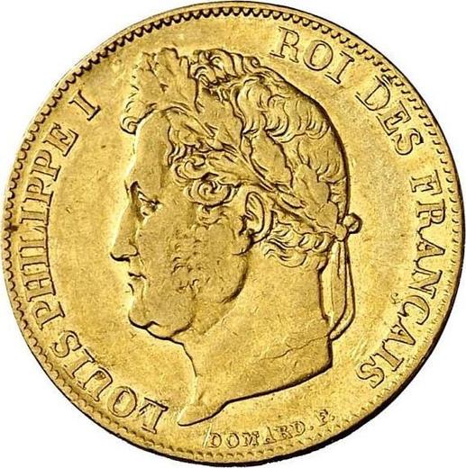 Obverse 20 Francs 1844 W "Type 1832-1848" - Gold Coin Value - France, Louis Philippe I