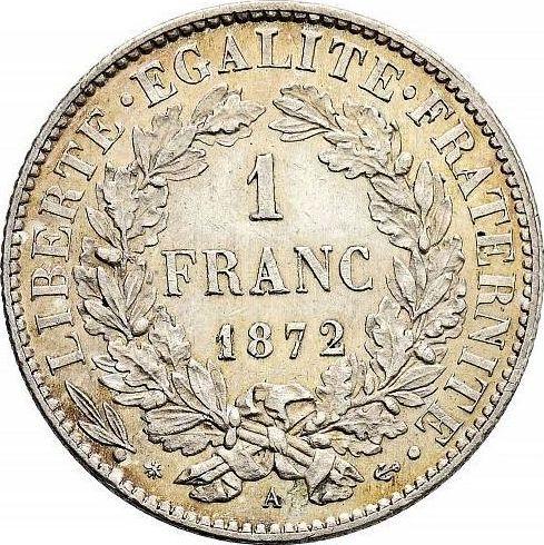 Reverso 1 franco 1872 A "Tipo 1871-1895" - valor de la moneda de plata - Francia, Tercera República