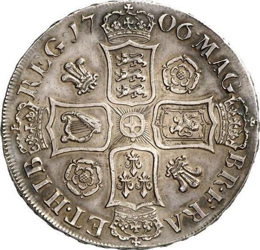 Reverse Crown 1706 "First draped bust" Roses and Plumes in angles - Silver Coin Value - United Kingdom, Anne