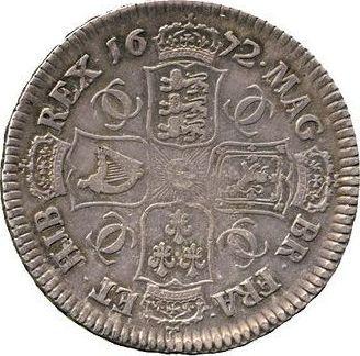 Реверс монеты - 1/2 кроны (Полукрона) 1672 года "Четвертый тип" - цена серебряной монеты - Великобритания, Карл II