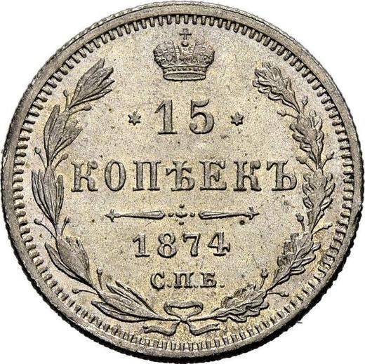 Reverso 15 kopeks 1874 СПБ HI "Plata ley 500 (billón)" - valor de la moneda de plata - Rusia, Alejandro II