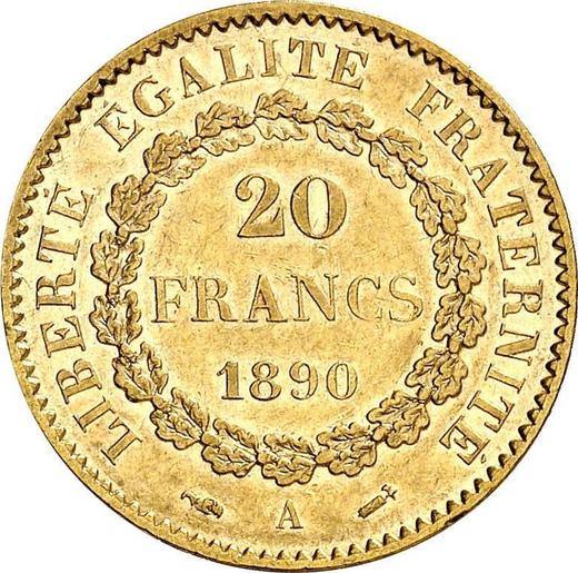 Реверс монеты - 20 франков 1890 года A "Тип 1871-1898" - цена золотой монеты - Франция, Третья республика