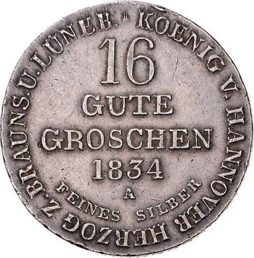 Reverse 16 Gute Groschen 1834 A W - Silver Coin Value - Hanover, William IV