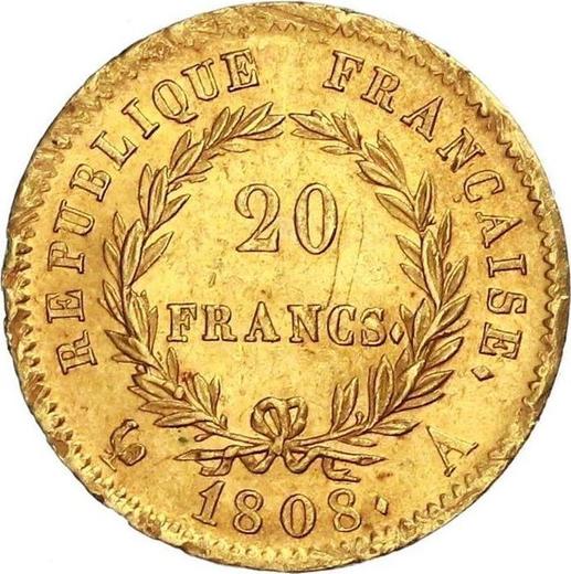 Reverse 20 Francs 1808 A "Type 1807-1808" - Gold Coin Value - France, Napoleon I
