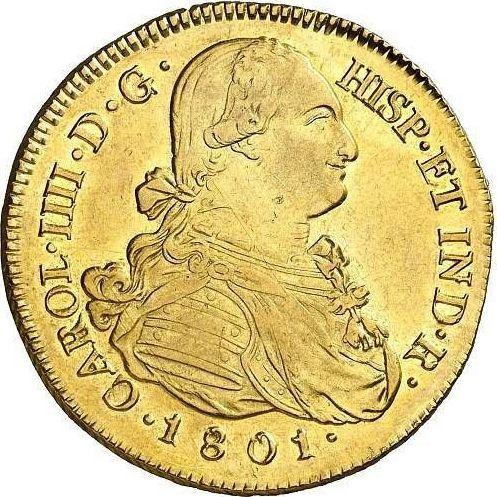 Obverse 8 Escudos 1801 P JF - Gold Coin Value - Colombia, Charles IV