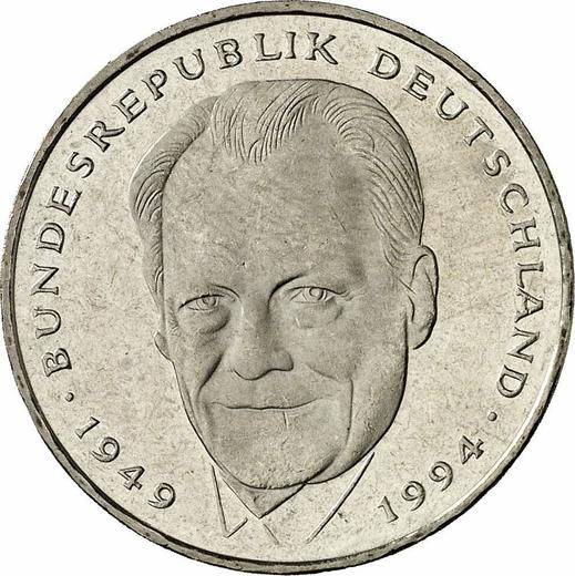 Awers monety - 2 marki 1998 F "Willy Brandt" - cena monety - Niemcy, RFN
