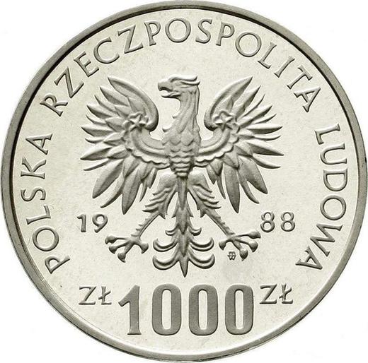 Awers monety - Próba 1000 złotych 1988 MW ET "Jadwiga" Srebro - cena srebrnej monety - Polska, PRL