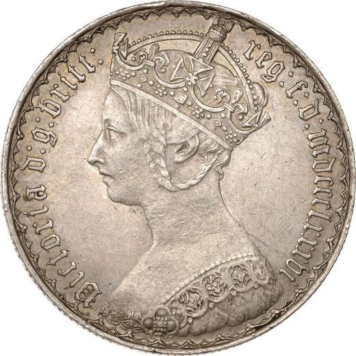 Аверс монеты - Флорин (2 шиллинга) 1886 года "Готическая" - цена серебряной монеты - Великобритания, Виктория