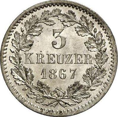 Revers 3 Kreuzer 1867 - Silbermünze Wert - Baden, Friedrich I